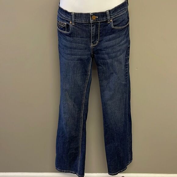 White House Black Market Noir Boot Leg Faded Embroidered Rhinestones Pockets- 8R - Picture 1 of 15